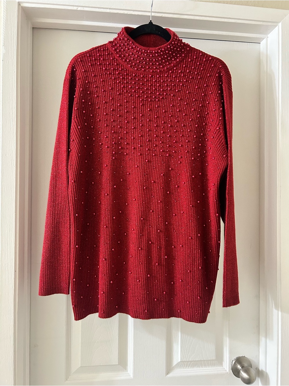 Silhouette Red Beaded Turtleneck Sweater